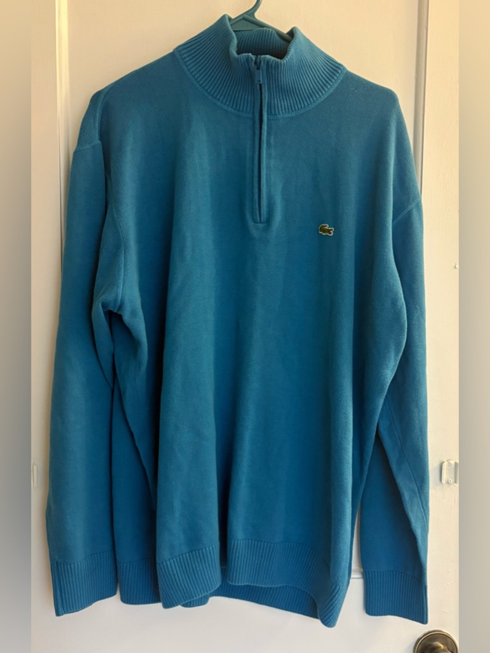 Lacoste Men's half-zip 100% Cotton sweater in Teal Green Size XXL(7)